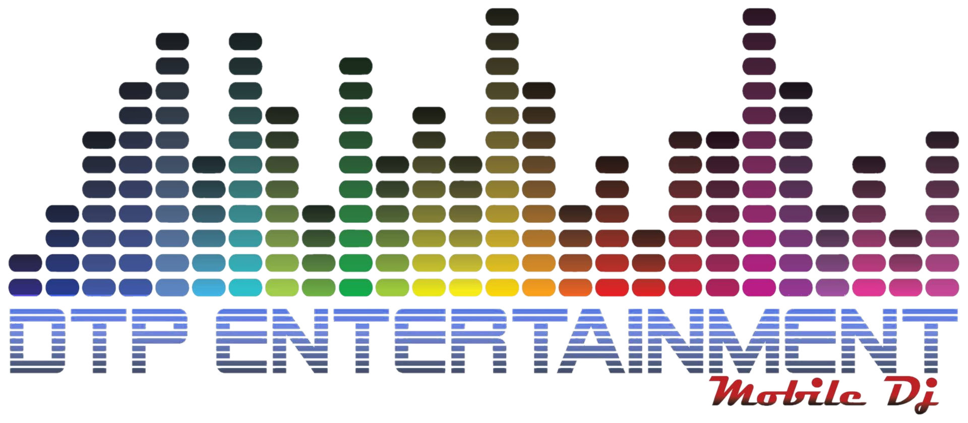 DTP Entertainment Mobile DJ logo with a colorful equalizer
